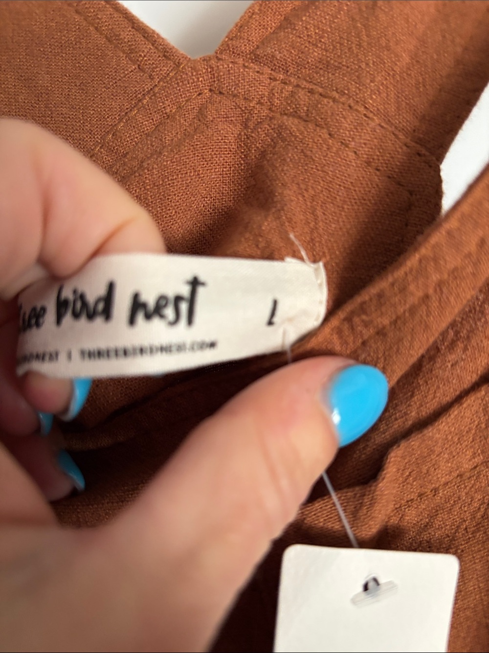 Three Bird Nest Rust Brown Midi Overall Dress - Picture 3 of 6